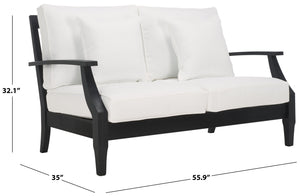 Safavieh Martinique Patio Loveseat - Luxurious Black Eucalyptus Frame & Plush Olefin Cushions For Outdoors Black ,White Wood ,Fabric ,Foam Cpt1012e