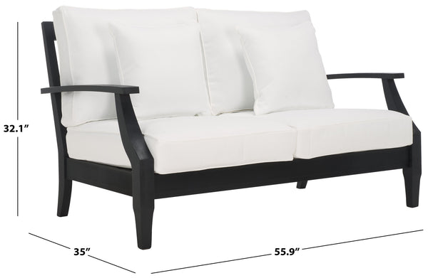 Safavieh Martinique Patio Loveseat - Luxurious Black Eucalyptus Frame & Plush Olefin Cushions For Outdoors Black ,White Wood ,Fabric ,Foam Cpt1012e