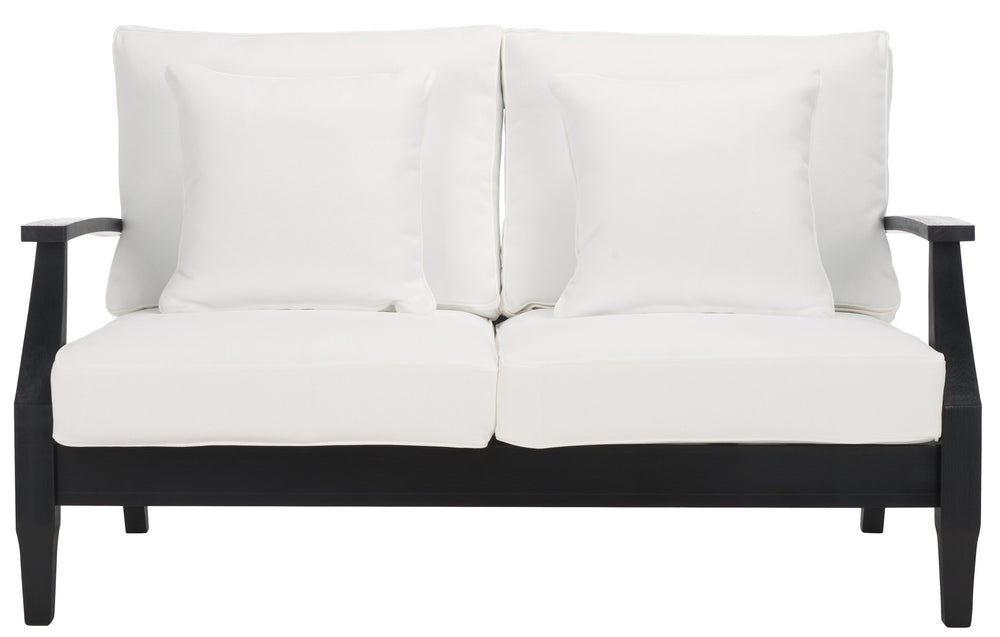 Safavieh Martinique Patio Loveseat - Luxurious Black Eucalyptus Frame & Plush Olefin Cushions For Outdoors Black ,White Wood ,Fabric ,Foam Cpt1012e