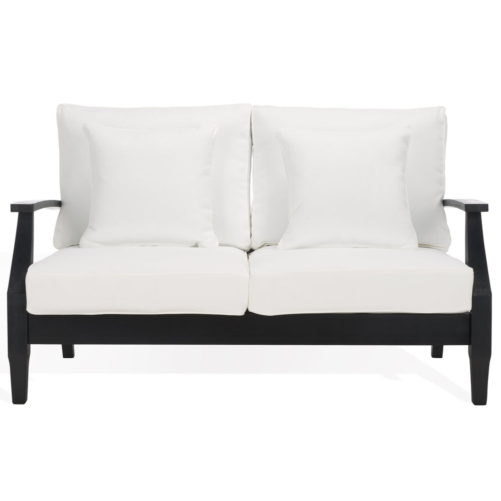 Safavieh Martinique Patio Loveseat - Luxurious Black Eucalyptus Frame & Plush Olefin Cushions For Outdoors Black ,White Wood ,Fabric ,Foam Cpt1012e