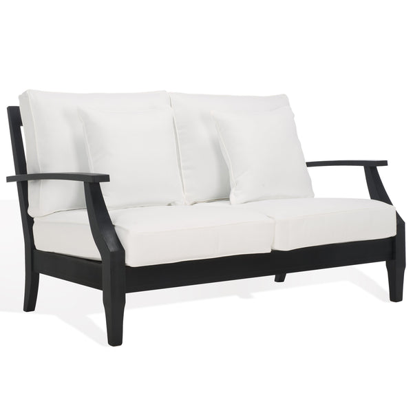 Safavieh Martinique Patio Loveseat - Luxurious Black Eucalyptus Frame & Plush Olefin Cushions For Outdoors Black ,White Wood ,Fabric ,Foam Cpt1012e