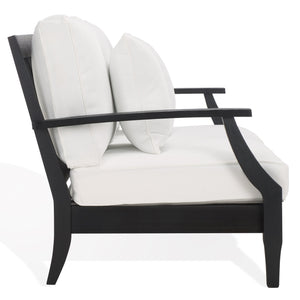 Safavieh Martinique Patio Loveseat - Luxurious Black Eucalyptus Frame & Plush Olefin Cushions For Outdoors Black ,White Wood ,Fabric ,Foam Cpt1012e