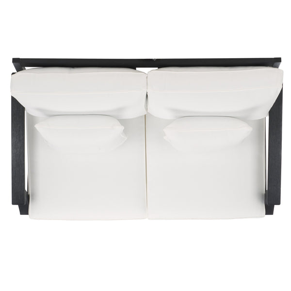 Safavieh Martinique Patio Loveseat - Luxurious Black Eucalyptus Frame & Plush Olefin Cushions For Outdoors Black ,White Wood ,Fabric ,Foam Cpt1012e
