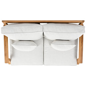 Martinique Teakwood Patio Loveseat With Plush White Cushions, Weather-Resistant Frame, Cozy Two-Seater