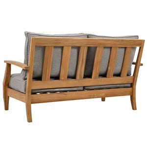 Martinique Teakwood Patio Loveseat With Plush White Cushions, Weather-Resistant Frame, Cozy Two-Seater
