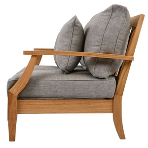 Martinique Teakwood Patio Loveseat With Plush White Cushions, Weather-Resistant Frame, Cozy Two-Seater
