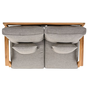 Martinique Teakwood Patio Loveseat With Plush White Cushions, Weather-Resistant Frame, Cozy Two-Seater
