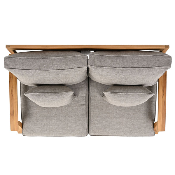 Martinique Teakwood Patio Loveseat With Plush White Cushions, Weather-Resistant Frame, Cozy Two-Seater