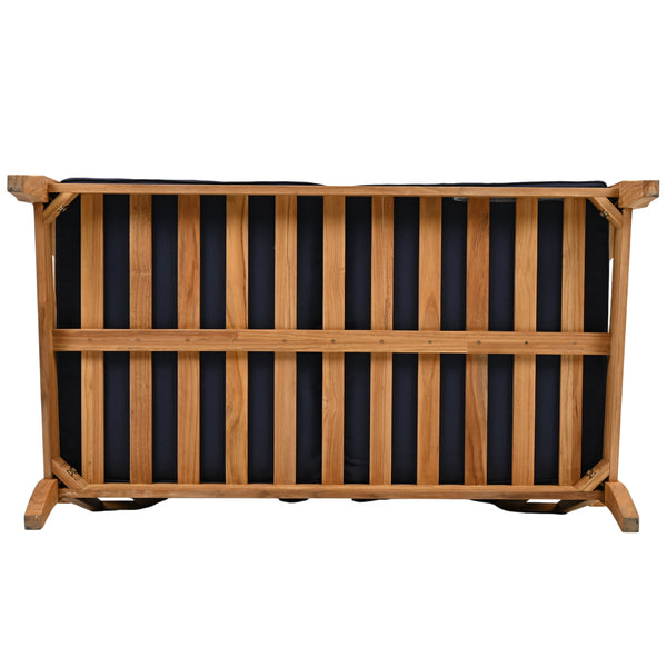 Martinique Teakwood Patio Loveseat With Plush White Cushions, Weather-Resistant Frame, Cozy Two-Seater