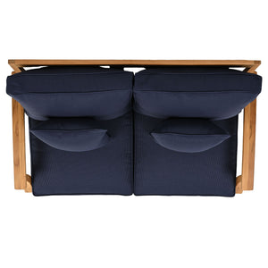 Martinique Teakwood Patio Loveseat With Plush White Cushions, Weather-Resistant Frame, Cozy Two-Seater