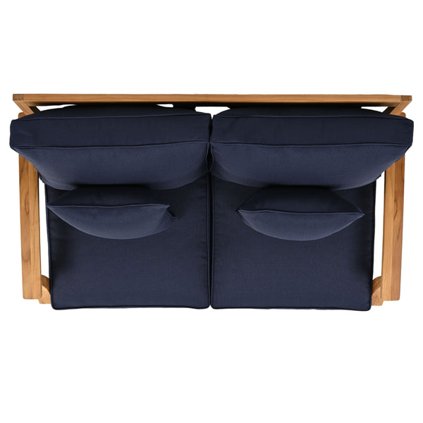 Martinique Teakwood Patio Loveseat With Plush White Cushions, Weather-Resistant Frame, Cozy Two-Seater