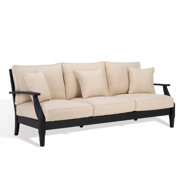 Safavieh Martinique Wood Patio Sofa Black / White CPT1013E