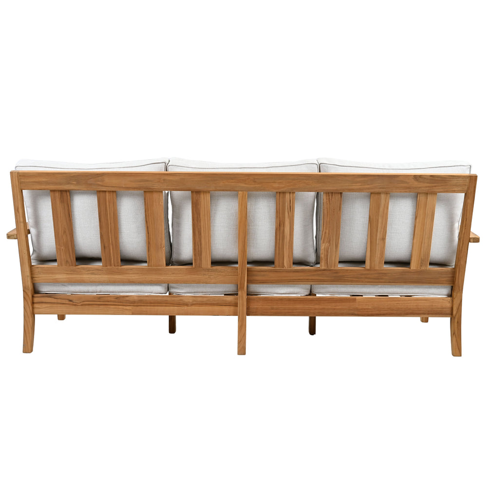 Martinique Teakwood Patio Sofa With All-Weather Cushions, Coastal Villa Design, Durable Outdoor Seating