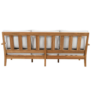Martinique Teakwood Patio Sofa With All-Weather Cushions, Coastal Villa Design, Durable Outdoor Seating