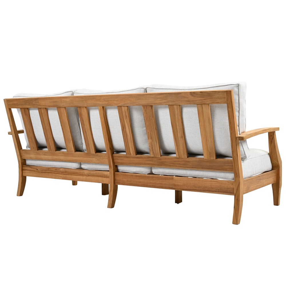 Martinique Teakwood Patio Sofa With All-Weather Cushions, Coastal Villa Design, Durable Outdoor Seating