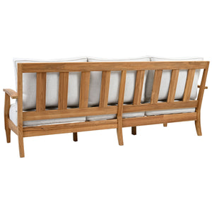 Martinique Teakwood Patio Sofa With All-Weather Cushions, Coastal Villa Design, Durable Outdoor Seating