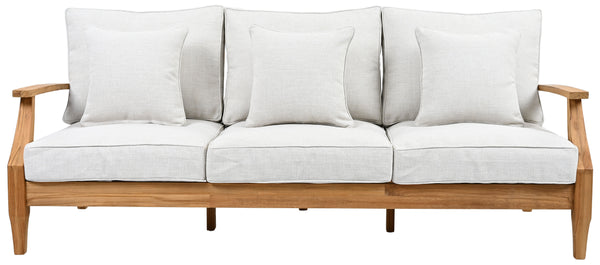 Martinique Teakwood Patio Sofa With All-Weather Cushions, Coastal Villa Design, Durable Outdoor Seating