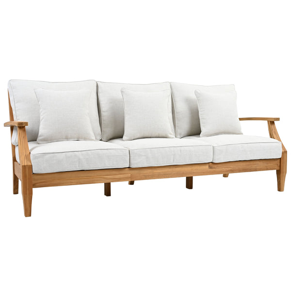 Martinique Teakwood Patio Sofa With All-Weather Cushions, Coastal Villa Design, Durable Outdoor Seating