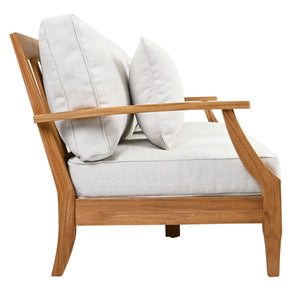 Martinique Teakwood Patio Sofa With All-Weather Cushions, Coastal Villa Design, Durable Outdoor Seating