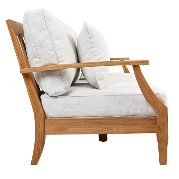 Martinique Teakwood Patio Sofa With All-Weather Cushions, Coastal Villa Design, Durable Outdoor Seating
