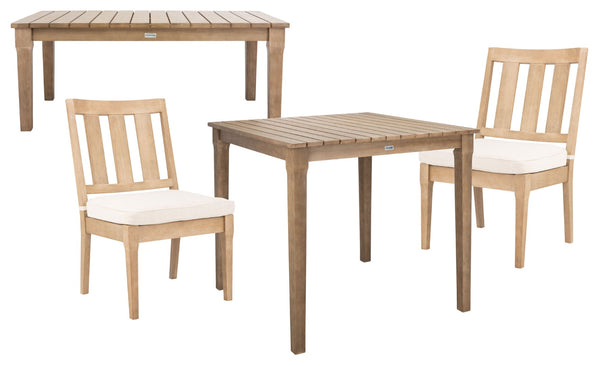 Safavieh DOMINICA Wooden Outdoor Dining Chair - Coastal Elegance with Plush Cushion for Ultimate Comfort Natural / White CPT1018A-SET2