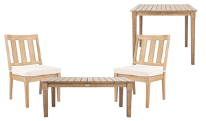 Safavieh DOMINICA Wooden Outdoor Dining Chair - Coastal Elegance with Plush Cushion for Ultimate Comfort Natural / White CPT1018A-SET2