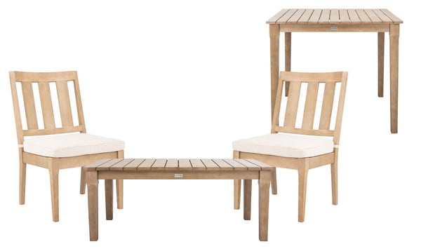 Safavieh DOMINICA Wooden Outdoor Dining Chair - Coastal Elegance with Plush Cushion for Ultimate Comfort Natural / White CPT1018A-SET2