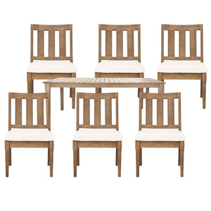 Safavieh DOMINICA Wooden Outdoor Dining Chair - Coastal Elegance with Plush Cushion for Ultimate Comfort Natural / White CPT1018A-SET2