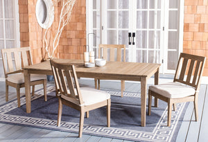 Safavieh DOMINICA Wooden Outdoor Dining Chair - Coastal Elegance with Plush Cushion for Ultimate Comfort Natural / White CPT1018A-SET2