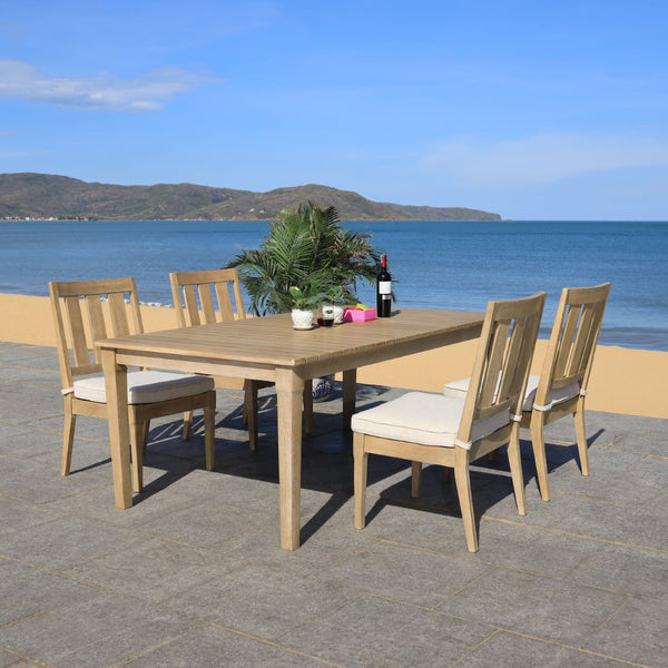 Safavieh DOMINICA Wooden Outdoor Dining Chair - Coastal Elegance with Plush Cushion for Ultimate Comfort Natural / White CPT1018A-SET2