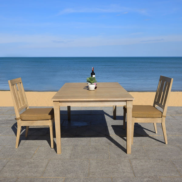 Safavieh DOMINICA Wooden Outdoor Dining Chair - Coastal Elegance with Plush Cushion for Ultimate Comfort Natural / Brown CPT1018B-SET2