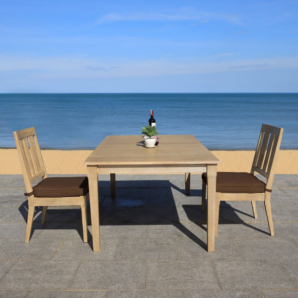 Safavieh DOMINICA Wooden Outdoor Dining Chair - Coastal Elegance with Plush Cushion for Ultimate Comfort Natural / Dark Brown CPT1018C-SET2