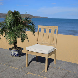Safavieh DOMINICA Wooden Outdoor Dining Chair - Coastal Elegance with Plush Cushion for Ultimate Comfort Natural / White CPT1018A-SET2