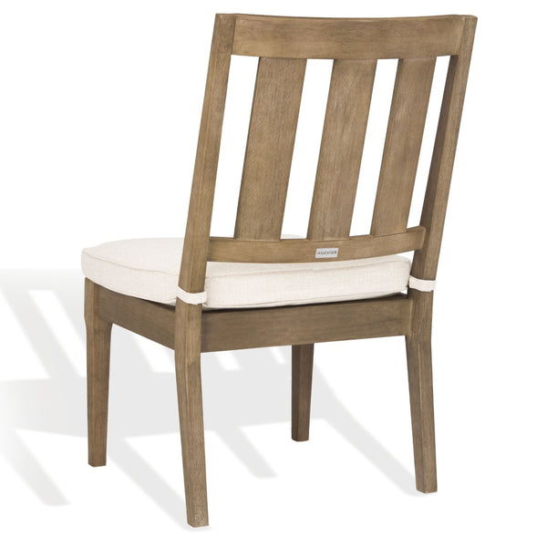 Safavieh DOMINICA Wooden Outdoor Dining Chair - Coastal Elegance with Plush Cushion for Ultimate Comfort Natural / White CPT1018A-SET2