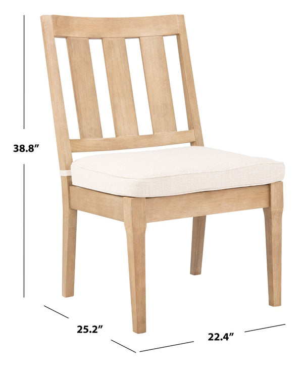 Safavieh DOMINICA Wooden Outdoor Dining Chair - Coastal Elegance with Plush Cushion for Ultimate Comfort Natural / White CPT1018A-SET2