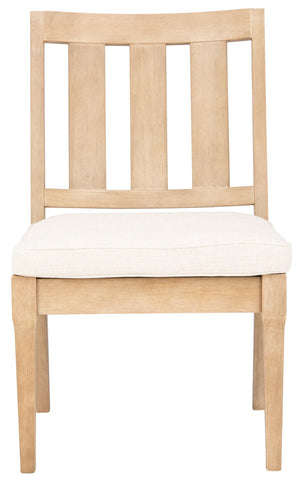 Safavieh DOMINICA Wooden Outdoor Dining Chair - Coastal Elegance with Plush Cushion for Ultimate Comfort Natural / White CPT1018A-SET2