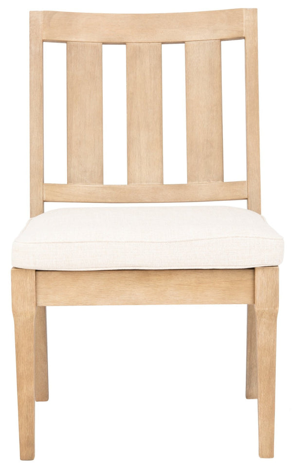 Safavieh DOMINICA Wooden Outdoor Dining Chair - Coastal Elegance with Plush Cushion for Ultimate Comfort Natural / White CPT1018A-SET2