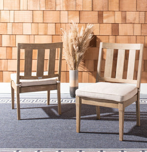 Safavieh DOMINICA Wooden Outdoor Dining Chair - Coastal Elegance with Plush Cushion for Ultimate Comfort Natural / White CPT1018A-SET2