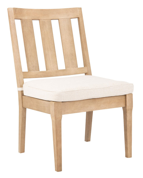 Safavieh DOMINICA Wooden Outdoor Dining Chair - Coastal Elegance with Plush Cushion for Ultimate Comfort Natural / White CPT1018A-SET2