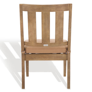 Safavieh DOMINICA Wooden Outdoor Dining Chair - Coastal Elegance with Plush Cushion for Ultimate Comfort Natural / Brown CPT1018B-SET2