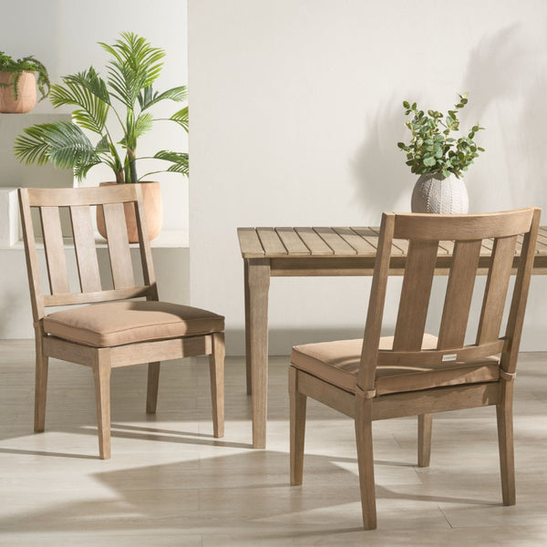 Safavieh DOMINICA Wooden Outdoor Dining Chair - Coastal Elegance with Plush Cushion for Ultimate Comfort Natural / Brown CPT1018B-SET2