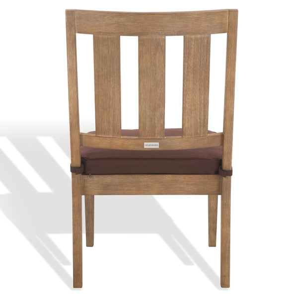 Safavieh DOMINICA Wooden Outdoor Dining Chair - Coastal Elegance with Plush Cushion for Ultimate Comfort Natural / Dark Brown CPT1018C-SET2