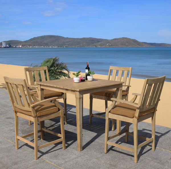 Safavieh SAN SALVADOR Patio Counter Stools – Stylish Eucalyptus Design for Outdoor Dining & Entertaining Natural / Brown CPT1020B-SET2