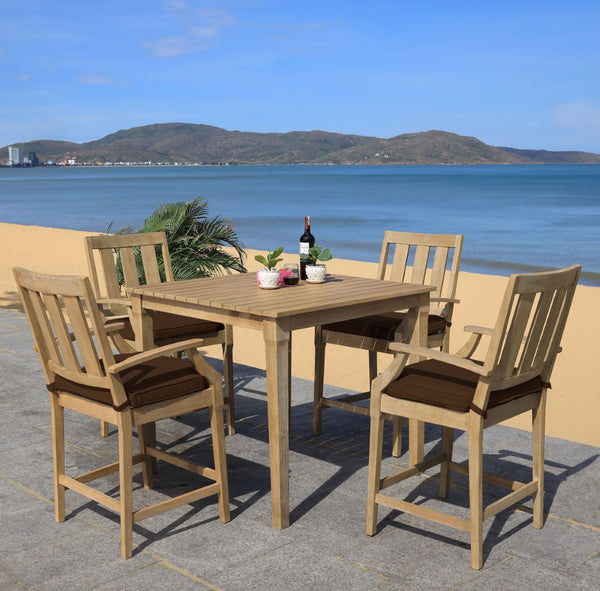 Safavieh SAN SALVADOR Patio Counter Stools – Stylish Eucalyptus Design for Outdoor Dining & Entertaining Natural / Dark Brown CPT1020C-SET2