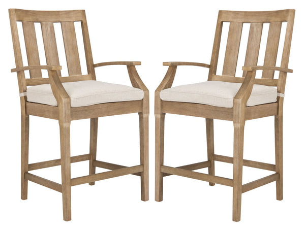 Safavieh SAN SALVADOR Patio Counter Stools – Stylish Eucalyptus Design for Outdoor Dining & Entertaining Natural / White CPT1020A-SET2