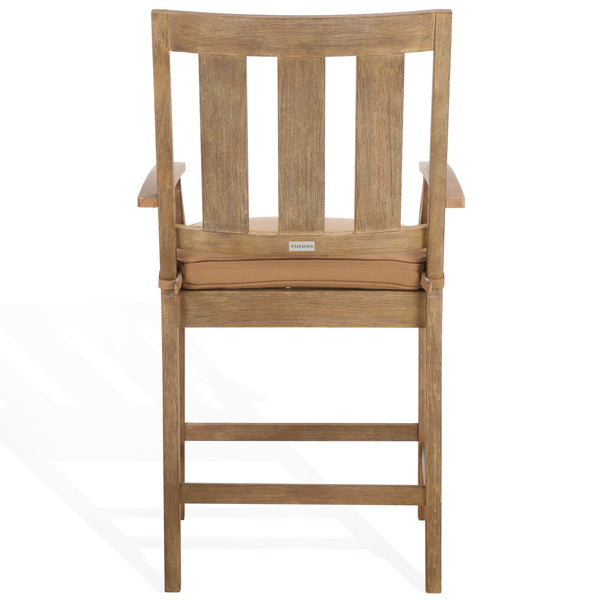 Safavieh San Salvador Patio Counter Stools - Stylish Eucalyptus Wood Design For Outdoor Entertaining Fun Natural ,Brown Wood ,Cushion Cpt1020b-set2