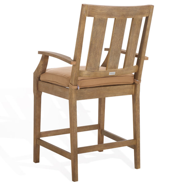 Safavieh San Salvador Patio Counter Stools - Stylish Eucalyptus Wood Design For Outdoor Entertaining Fun Natural ,Brown Wood ,Cushion Cpt1020b-set2