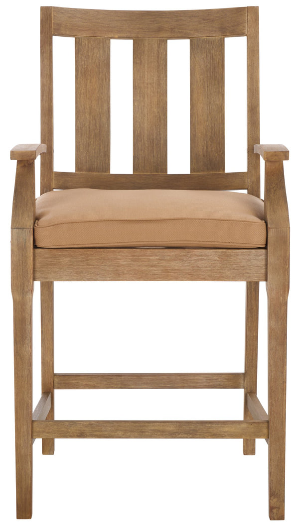 Safavieh San Salvador Patio Counter Stools - Stylish Eucalyptus Wood Design For Outdoor Entertaining Fun Natural ,Brown Wood ,Cushion Cpt1020b-set2