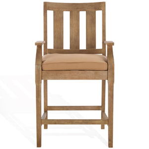 Safavieh San Salvador Patio Counter Stools - Stylish Eucalyptus Wood Design For Outdoor Entertaining Fun Natural ,Brown Wood ,Cushion Cpt1020b-set2