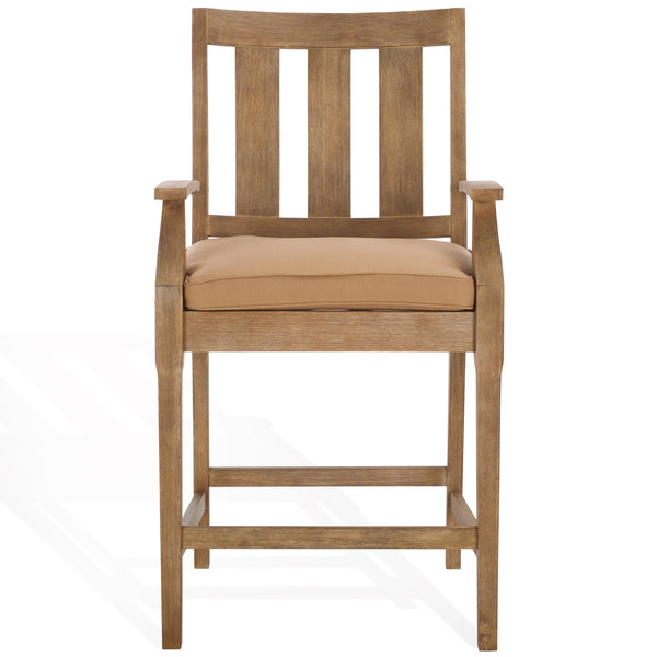 Safavieh San Salvador Patio Counter Stools - Stylish Eucalyptus Wood Design For Outdoor Entertaining Fun Natural ,Brown Wood ,Cushion Cpt1020b-set2